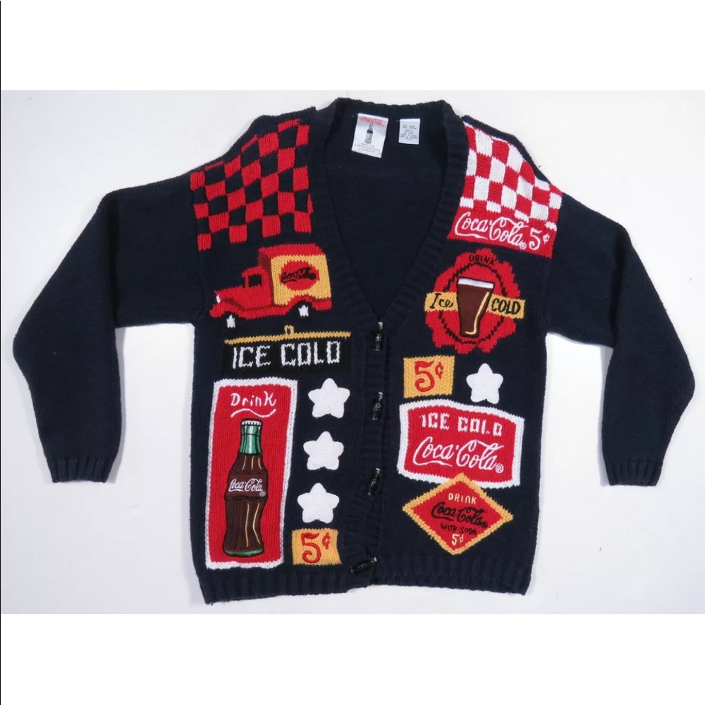 Coca Cola Black Red Graphic Knit Cardigan